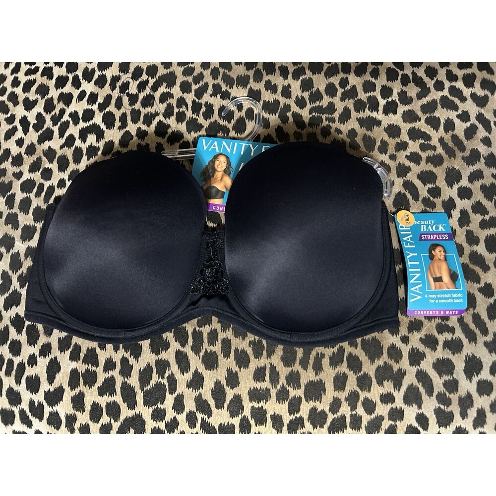Vanity Fair Beauty Back Strapless Convertible Bra Black 74380 Underwire 38DD NWT
